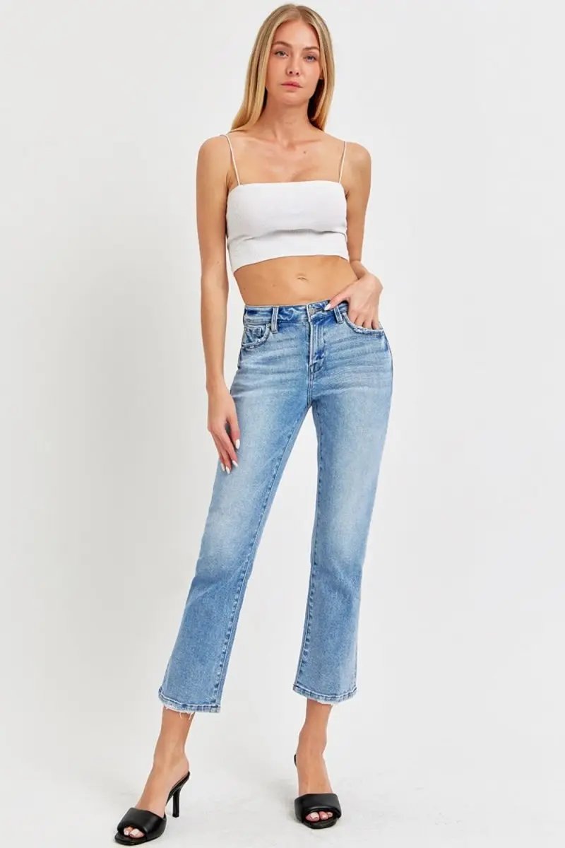 RISEN Full Size Low Rise Crop Slim Straight Jeans for Women - Love Salve